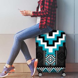 Turquoise Taniko Pattern Aotearoa Luggage Cover Niho Taniwha Mix Poutama LT14