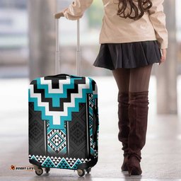 Turquoise Taniko Pattern Aotearoa Luggage Cover Niho Taniwha Mix Poutama LT14