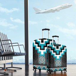 Turquoise Taniko Pattern Aotearoa Luggage Cover Niho Taniwha Mix Poutama LT14