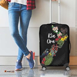 Kia Ora New Zealand Floral Luggage Cover Black LT7