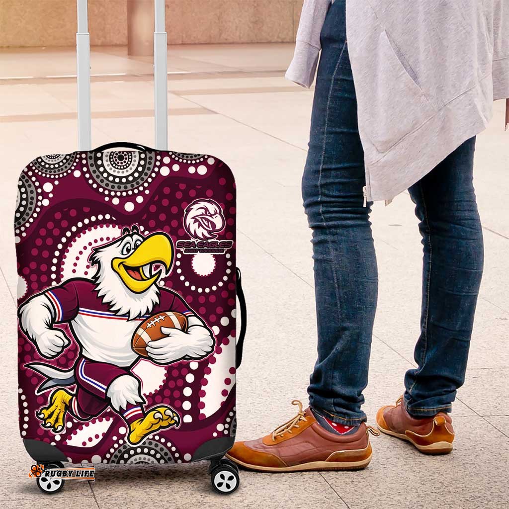 Manly Warringah Sea Eagles Luggage Cover Aboriginal Dot Pattern - Rugby Mascot Heritage Pride TS04