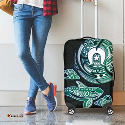 Whale and Dhari Torres Strait Islands Luggage Cover Deep Green Oceanic Tribal Pattern Art TS04