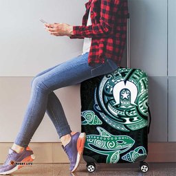 Whale and Dhari Torres Strait Islands Luggage Cover Deep Green Oceanic Tribal Pattern Art TS04