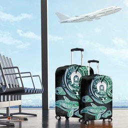 Whale and Dhari Torres Strait Islands Luggage Cover Deep Green Oceanic Tribal Pattern Art TS04