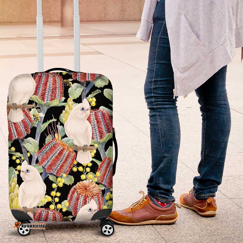 Little Corella Australia Cockatoo Luggage Cover Cacatua Sanguinea Banksia Seamless Black LT14