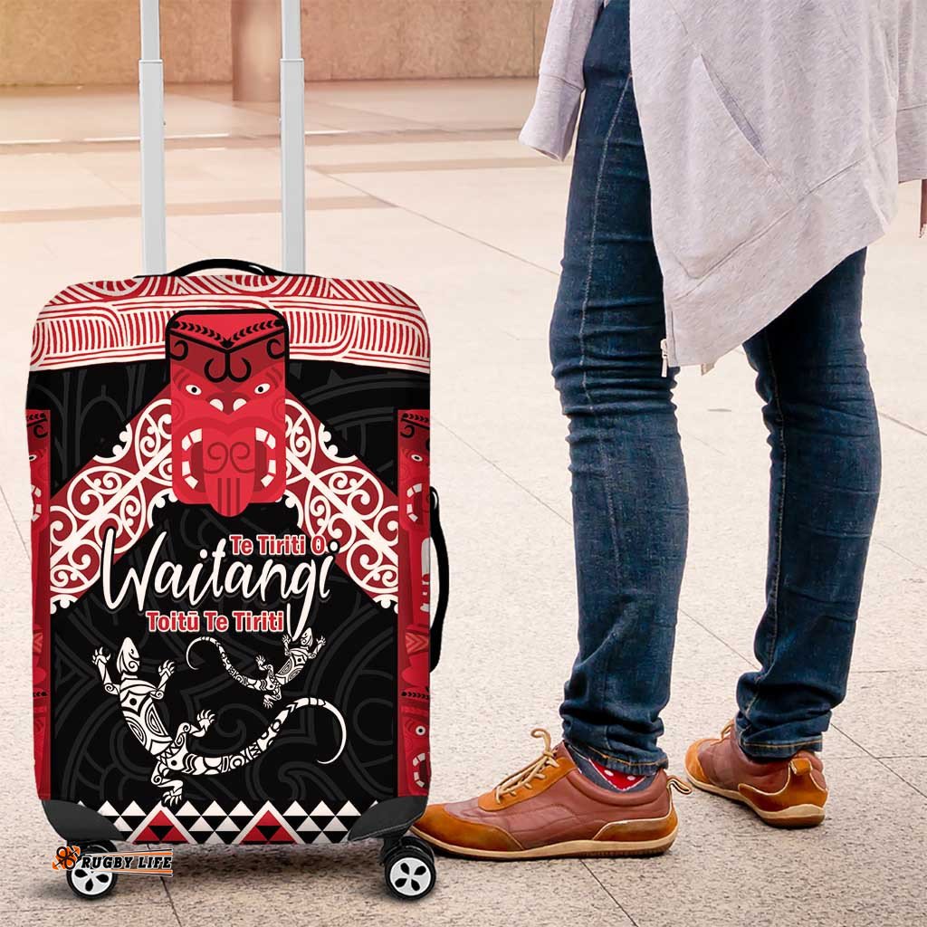 Toitu Te Tiriti O Waitangi Luggage Cover Maori Wharenui With Taniko Motifs LT14
