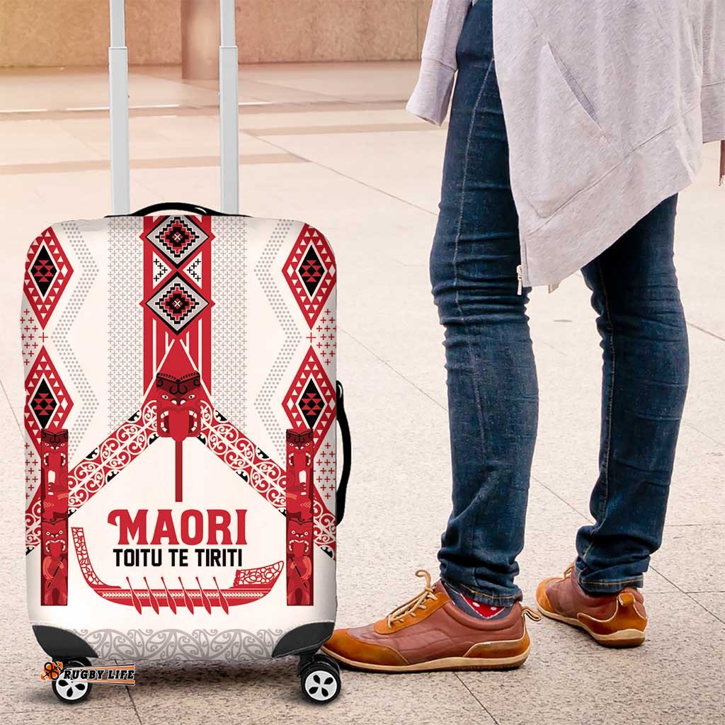 Toitu Te Tiriti Waitangi Luggage Cover White Wharenui House LT9