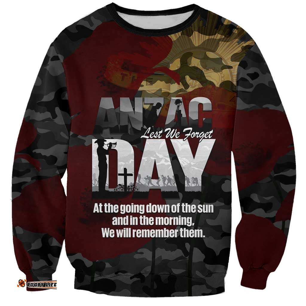 Australia ANZAC Day Sweatshirt We Will Remember Them Poppy Camouflage LT14