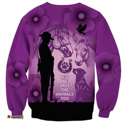 Australia Animals ANZAC Day Sweatshirt Lest We Forget The Animals Too Purple Poppy LT14