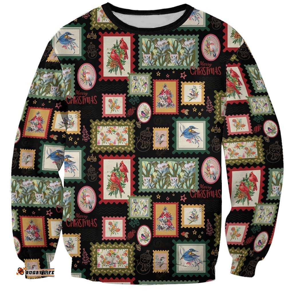 Aussie Birds Christmas La La Land Sweatshirt Black Vintage Stamp Edition LT9