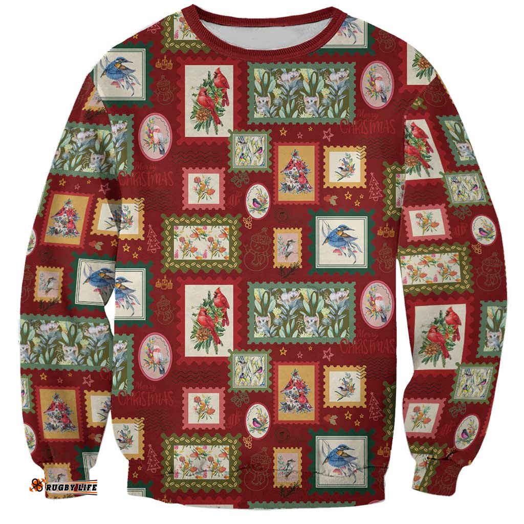 Aussie Birds Christmas La La Land Sweatshirt Red Vintage Stamp Edition LT9
