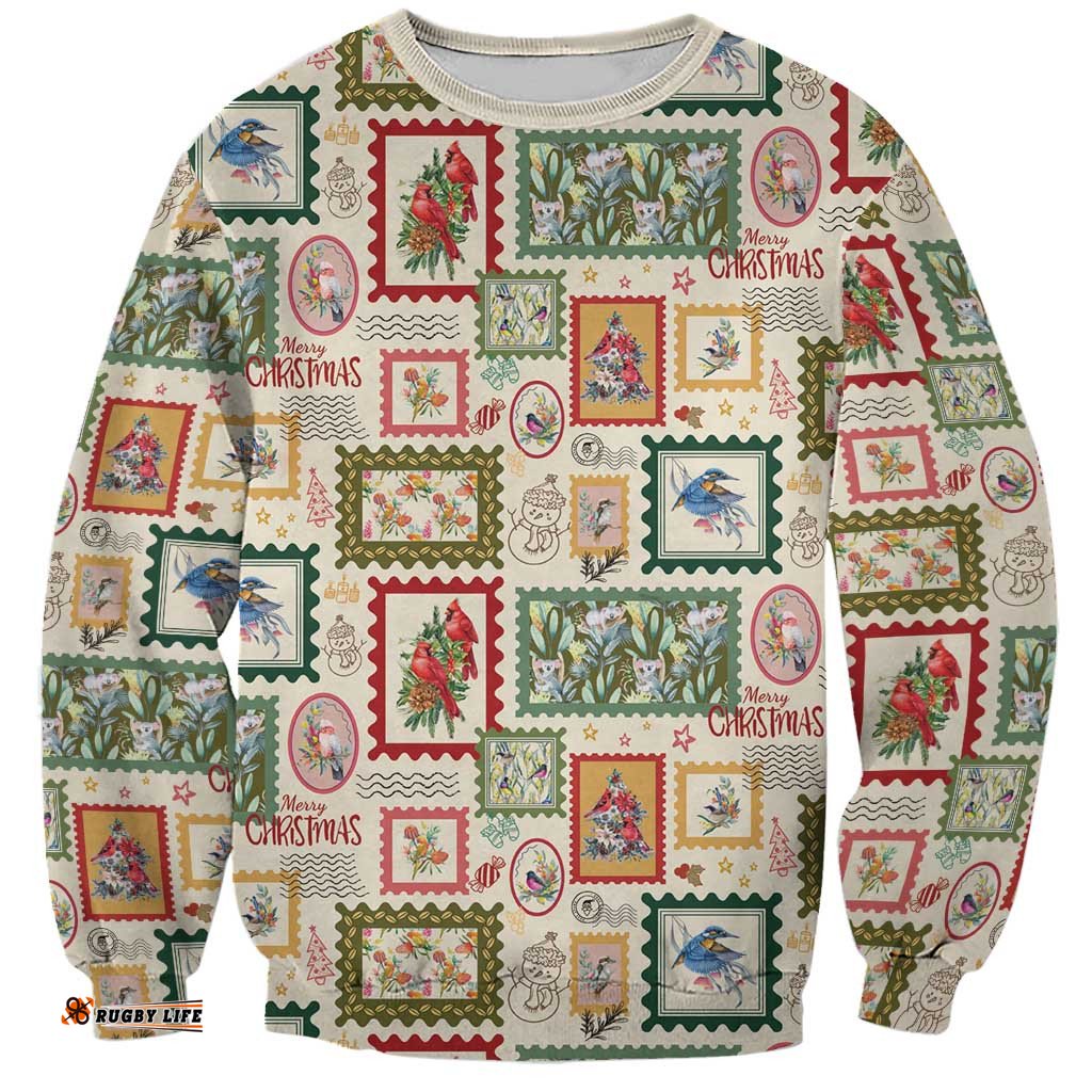 Aussie Birds Christmas La La Land Sweatshirt Beige Vintage Stamp Edition LT9