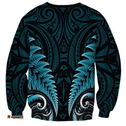 Aotearoa Pounamu Niho Sweatshirt Silver Fern Mix Maori Pattern - Turquoise LT14