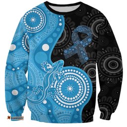 Australia Autism Awareness Month Sweatshirt Indigenous Lizard With Blue Ribbon LT14
