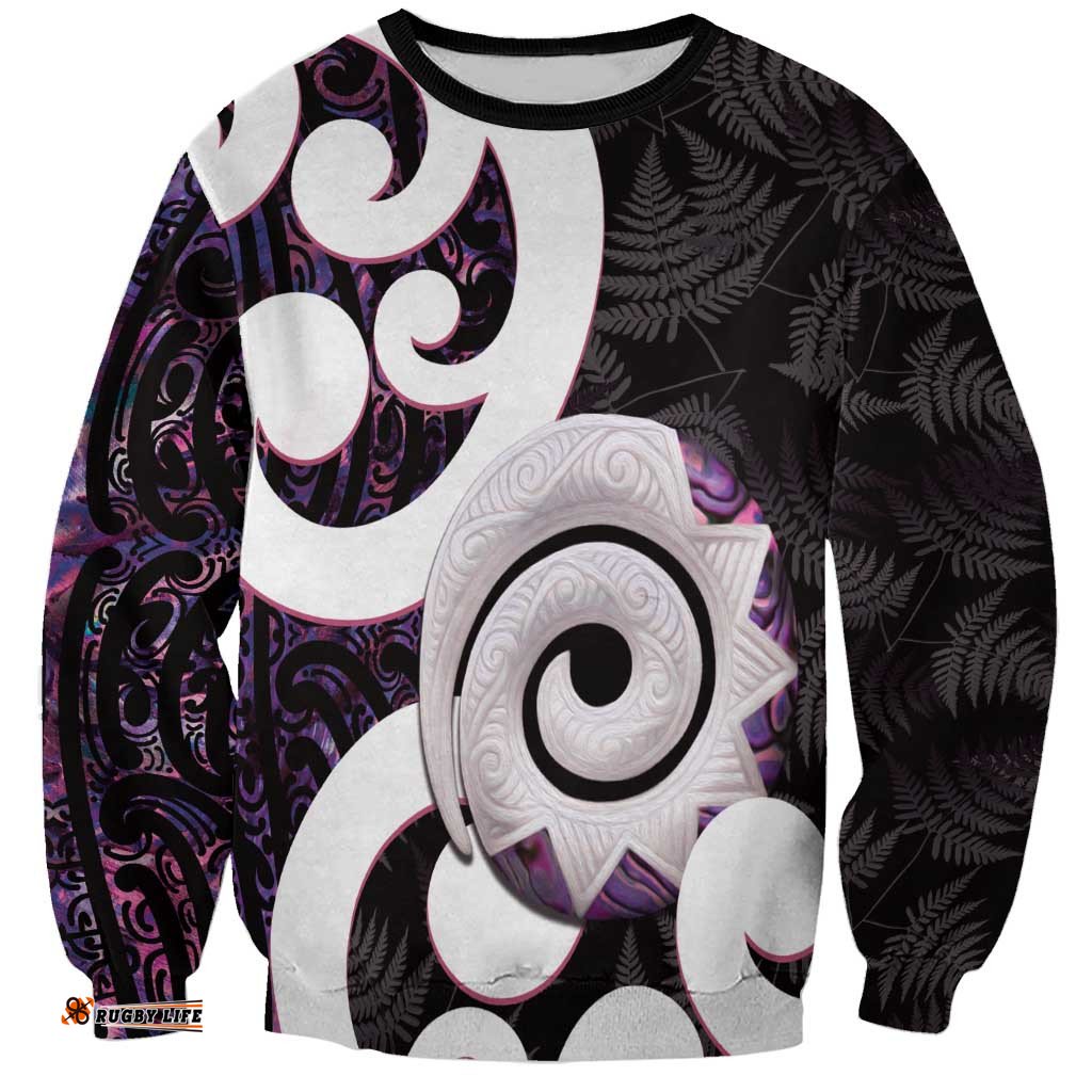Aotearoa Koru Sweatshirt Purple Maori Paua Shell Mix Silver Fern LT14