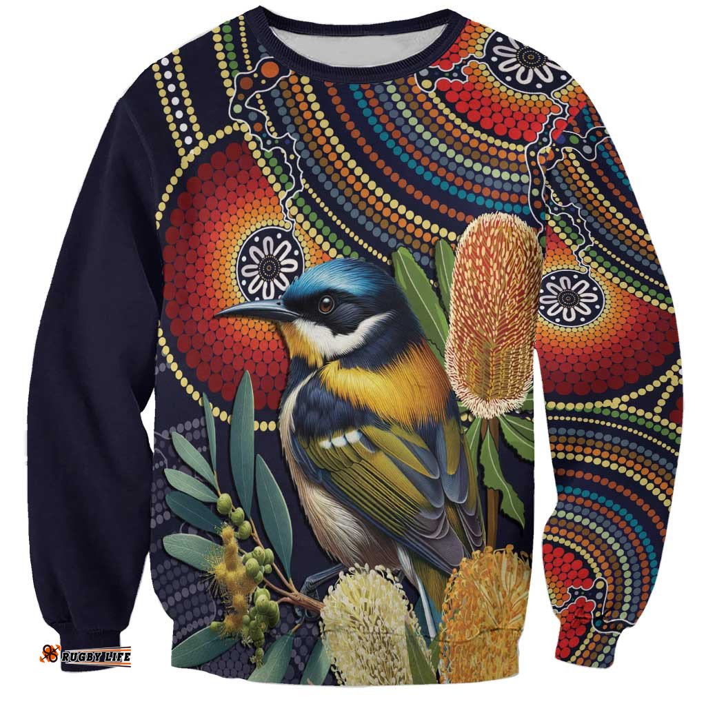 Aussie Honeyeaters Banksia Flowers Sweatshirt Aboriginal Dots Painting LT9