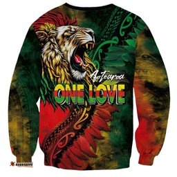 Aotearoa One Love Sweatshirt Reggae Lion with Kakahu Huruhuru LT03