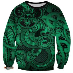 Aotearoa Maori Hei Tiki Sweatshirt Kakariki Kowhaiwhai Puhoro Motif LT9