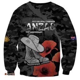 Australia 1915 Gallipoli ANZAC Sweatshirt 111th Anniversary Army Boots And Slouch Hat LT14