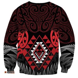 Aotearoa Kiwi Taniko Sweatshirt Silver Fern With Maori Koru Pattern LT14