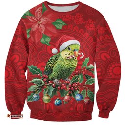 Aussie Green Budgerigar Sweatshirt Aboriginal Inspired Christmas LT9