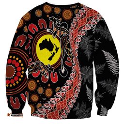 Aotearoa and Australia Sweatshirt Maori Koru Ferns With Aboriginal Kangaroo LT03