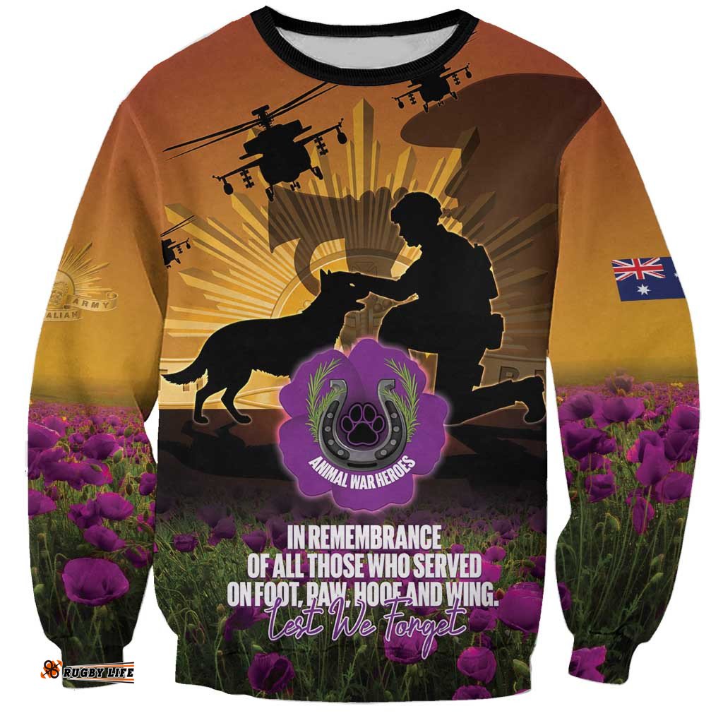 Animal War Heroes Australia ANZAC Day Sweatshirt We Will Always Remember Them LT14