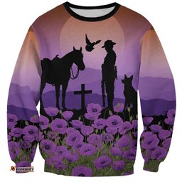 Australia ANZAC Animal Heroes Sweatshirt Purple Poppies LT7