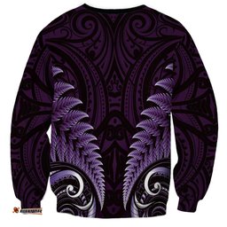 Aotearoa Pounamu Niho Sweatshirt Silver Fern Mix Maori Pattern - Purple LT14