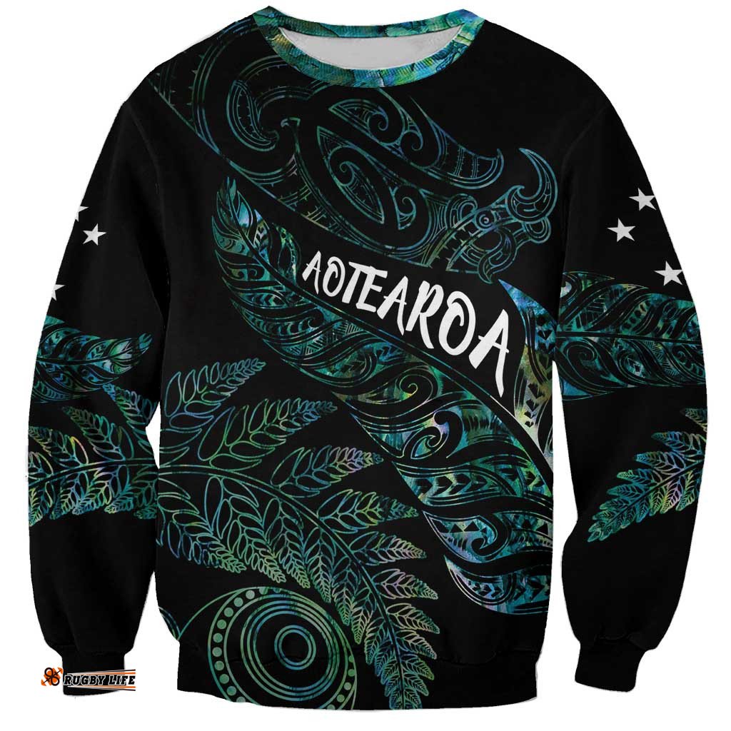 Aotearoa Personalized Lawn Bowls Maori Sweatshirt New Zealand Paua Shell Tribal Silver Fern LT7