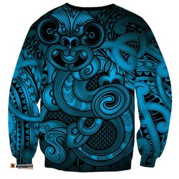 Aotearoa Maori Hei Tiki Sweatshirt Kikorangi Kowhaiwhai Puhoro Motif LT9