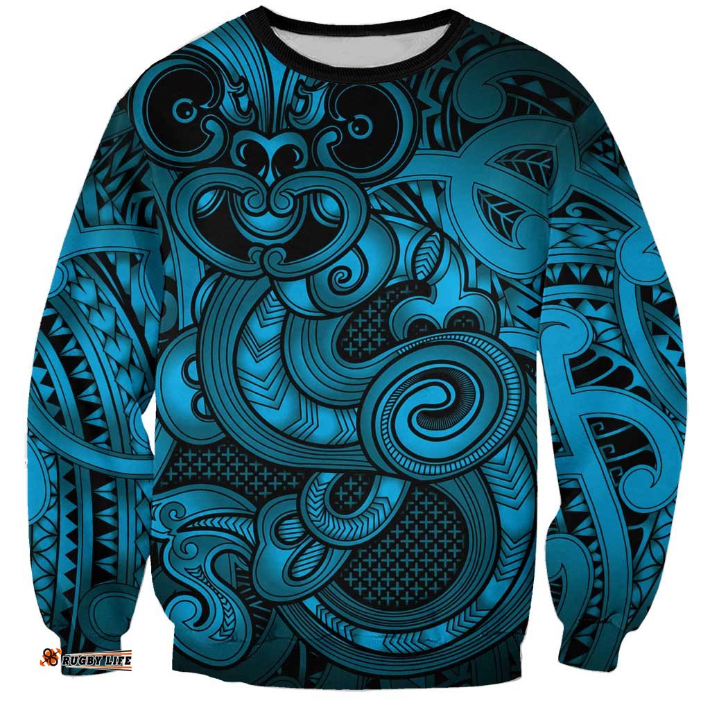 Aotearoa Maori Hei Tiki Sweatshirt Kikorangi Kowhaiwhai Puhoro Motif LT9