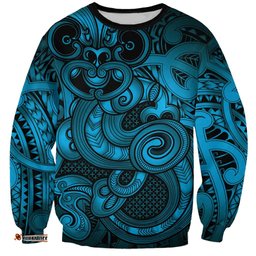 Aotearoa Maori Hei Tiki Sweatshirt Kikorangi Kowhaiwhai Puhoro Motif LT9