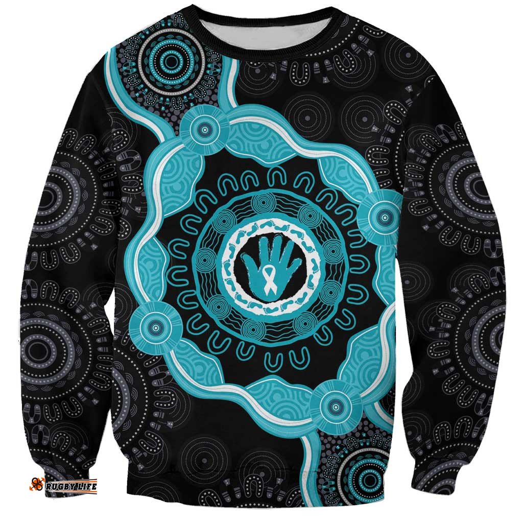 Australia Ovarian Cancer Awareness Sweatshirt Brave Strong Teal Ribbon Aboriginal Art LT14