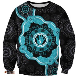 Australia Ovarian Cancer Awareness Sweatshirt Brave Strong Teal Ribbon Aboriginal Art LT14