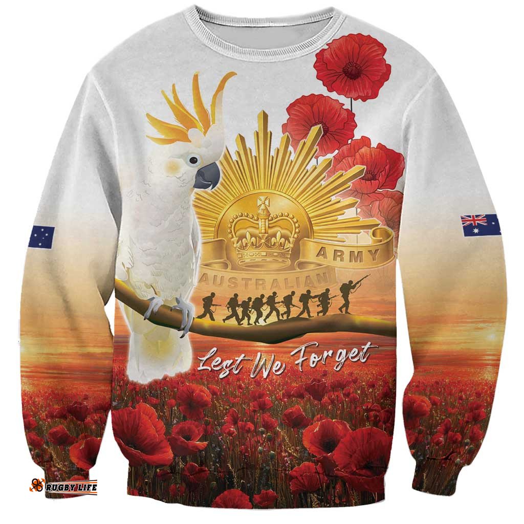 Australia Cockatoo ANZAC Day Sweatshirt Lest We Forget LT05