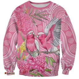 Australia Pink Galah Sweatshirt Rose-breasted Cockatoo Waratah Indigenous Art LT14