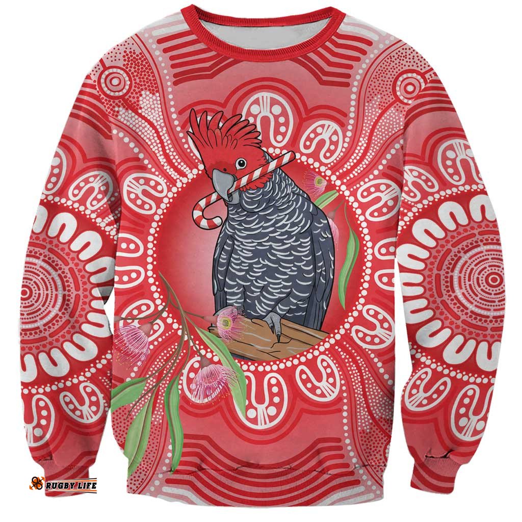Australia Gang-gang Cockatoo Christmas Sweatshirt Eucalyptus Blossoms Aboriginal Merry Xmas LT14