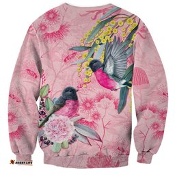 Birds and Floral Aussie Pink Robins Sweatshirt Rosy Glow LT7