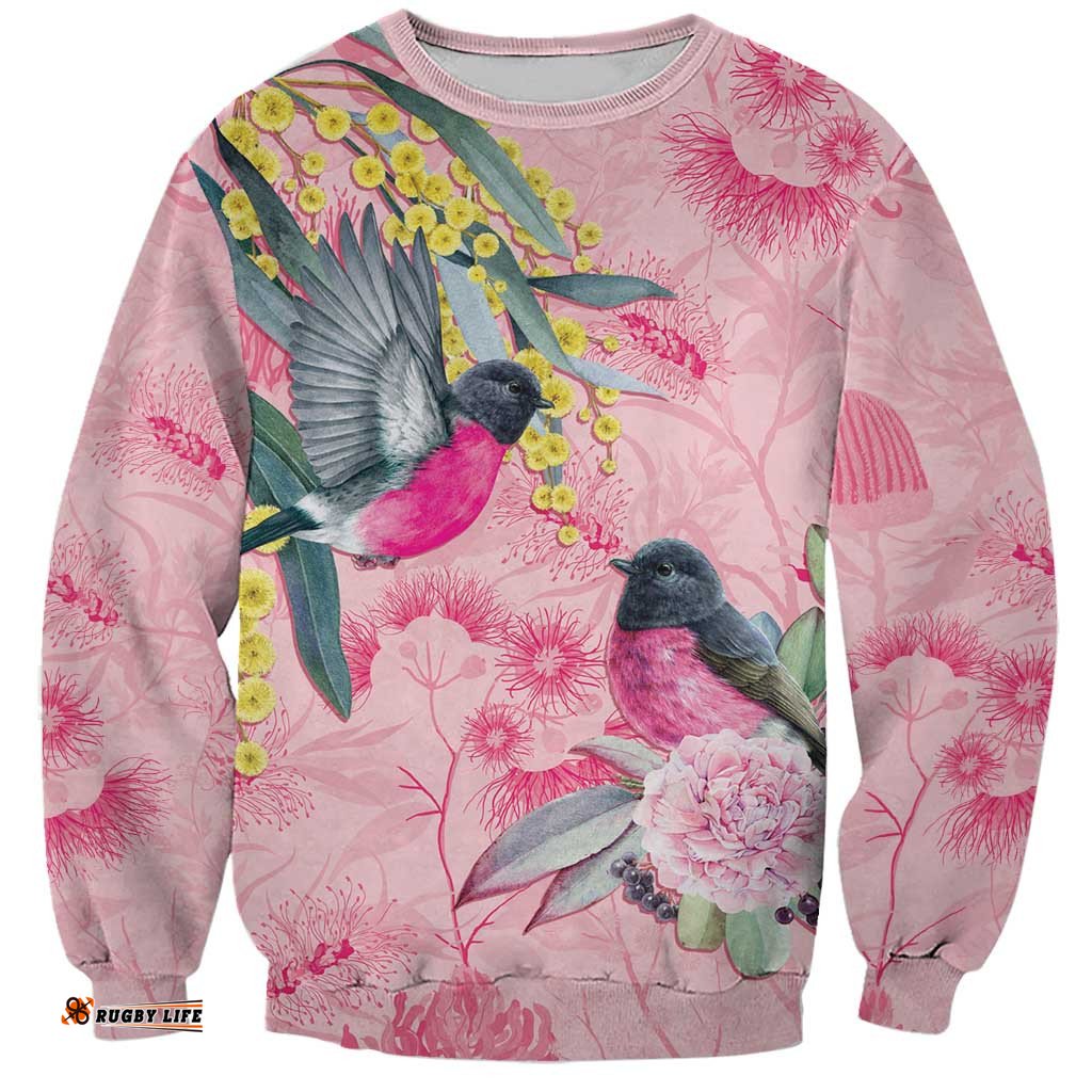 Birds and Floral Aussie Pink Robins Sweatshirt Rosy Glow LT7