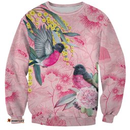 Birds and Floral Aussie Pink Robins Sweatshirt Rosy Glow LT7