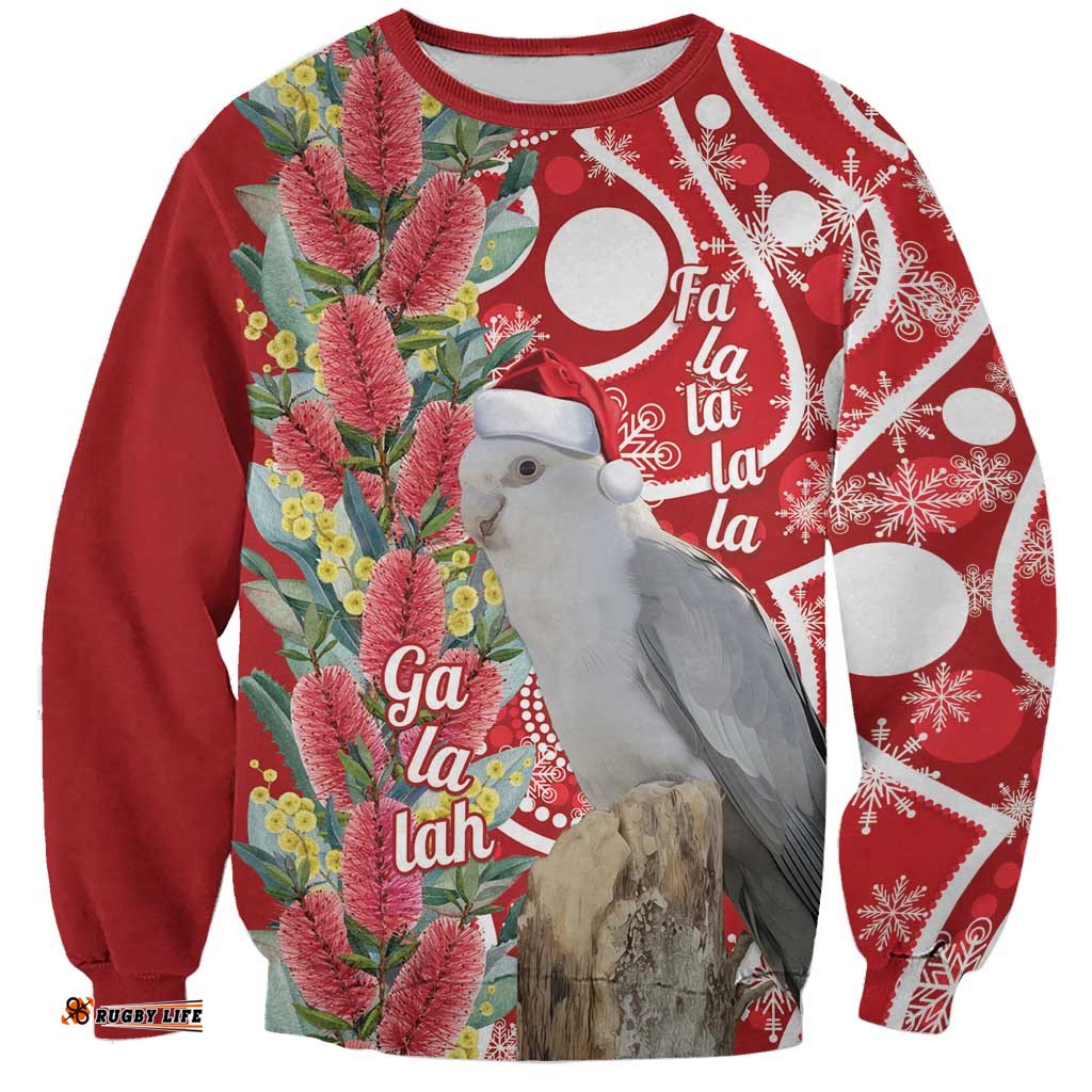 Blue Galah Mutation Christmas Australia Sweatshirt Falalalala Galalah Bottlebrush Red Aboriginal Art LT14