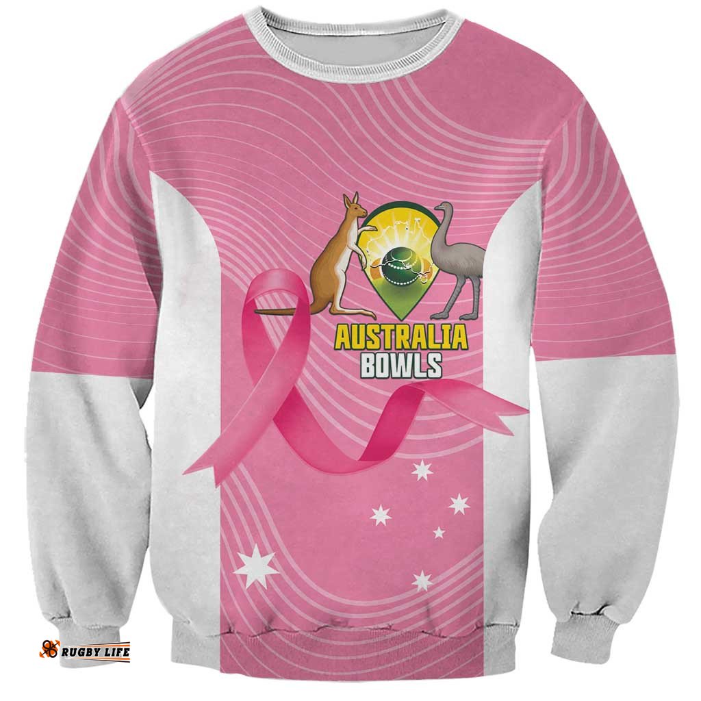 Custom Bowls Australia Breast Cancer Sweatshirt Pink Ribbon Aussie Map With Kangaroo Emu LT14