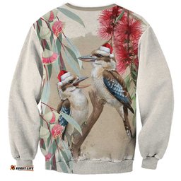 Australia Kookaburra Christmas Sweatshirt Bottlebrush Eucalyptus Blossoms Watercolor LT14
