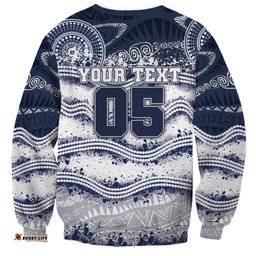 Custom Geelong Navy Sweatshirt Playful Cat Kicking Ball DT05