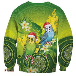 Budgerigar Australia Christmas Sweatshirt Budgies Golden Wattle Aboriginal Green LT14