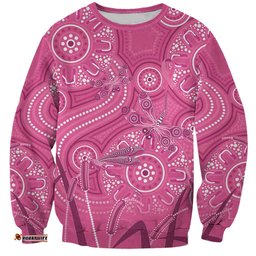 Australia Indigenous Pink Month Sweatshirt Breast Cancer Aboriginal Dragonflies Ribbon LT14