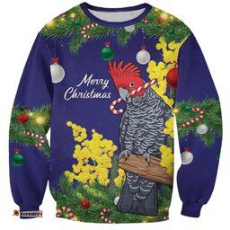 Australia Gang-gang Cockatoo Christmas Sweatshirt Callocephalon Fimbriatum Golden Wattle Blue LT14