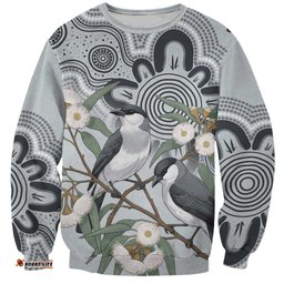 Australia Grey Butcherbird Sweatshirt Eucalyptus Alba Indigenous Art LT14