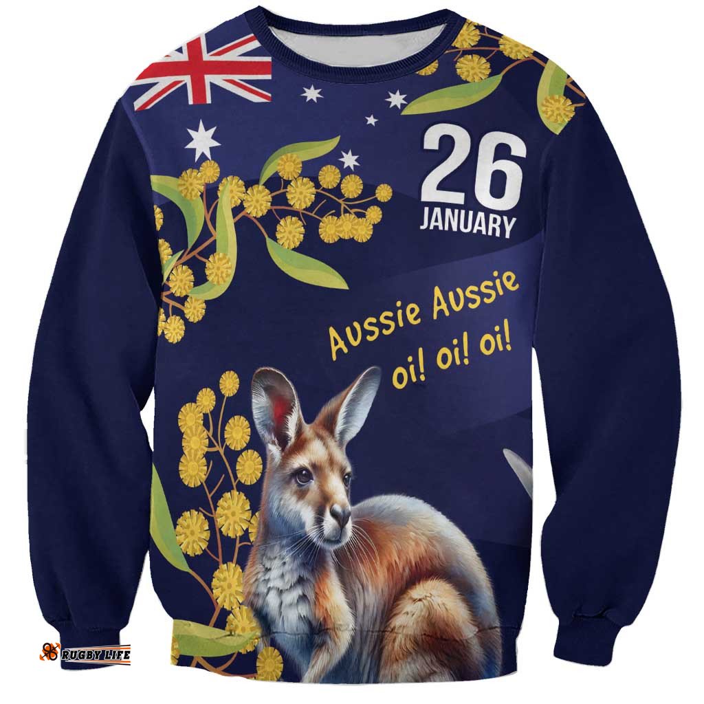 Blue Kangaroo and Golden Wattle Personalised Sweatshirt Happy Australia Day 6 January LT9